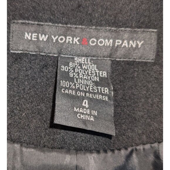 New York & Company Double Breasted Wool Blend Peacoat Black Size 4 - Picture 4 of 6